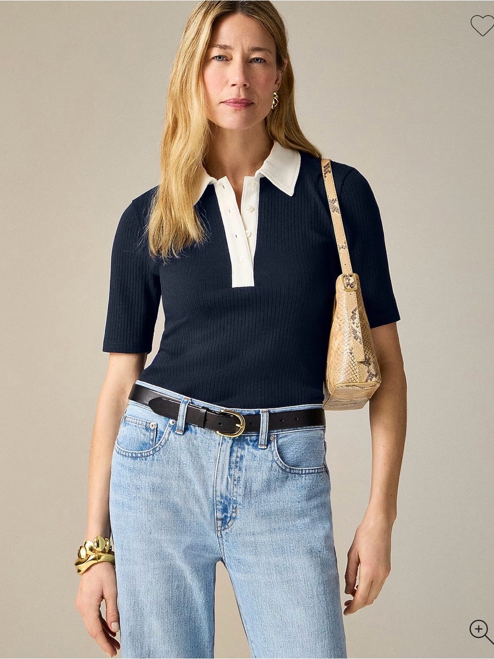 J. Crew Navy Polo with Cream Collar